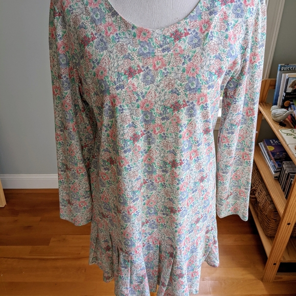 Vintage 1990s Terazzia Pastel Floral Drop Waist Cotton Blend Dress Boho Coastal. - Picture 3 of 8